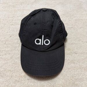 Alo Yoga Black Cotton Dad Cap Hat Logo Adjustable One Size
